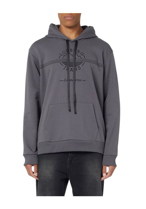 Chill Fit hoodie in lead grey diagonal cotton fleece with Iceberg logo and mountain details ICEBERG JEANS | Sweatshirts | E2H163298633